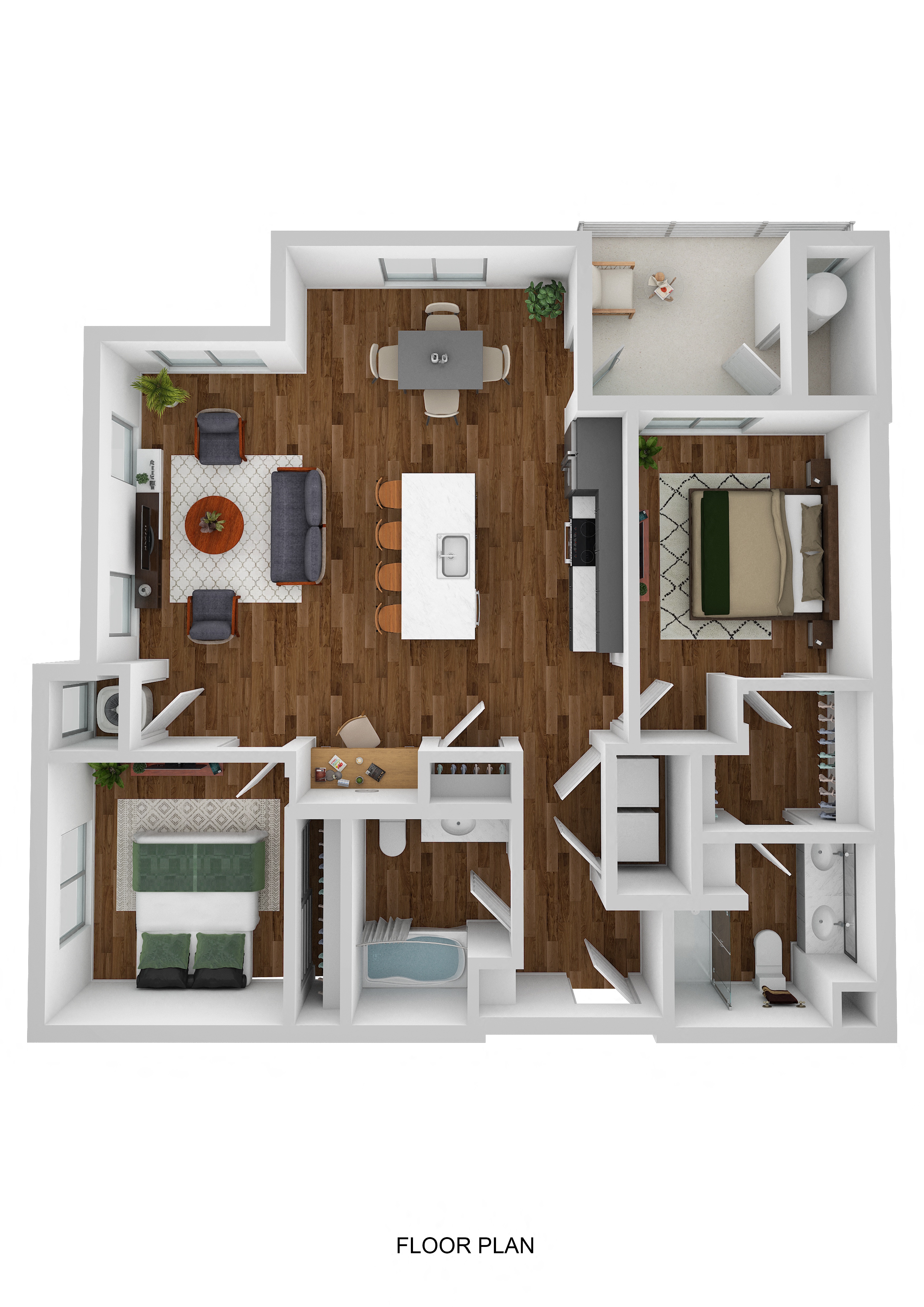 Floor plan for 2 beds, 2 baths, 1000 sqft